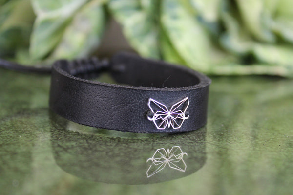 Origami Butterfly on Leather Cuff