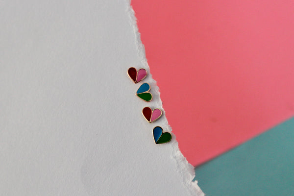 Two-tone Enamel Heart Stud