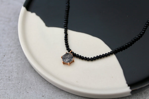 Black Rutile Quartz Hexagon Necklace